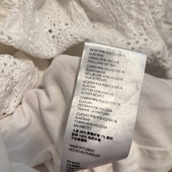 Maeve Anthropologie Dress Womens XS White Puff Sleeve Texture Eyelet Boho Summer - Picture 10 of 12